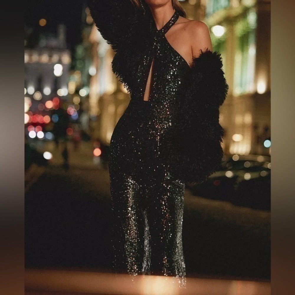 Anthropologie Maeve Sequin Halter Jumpsuit